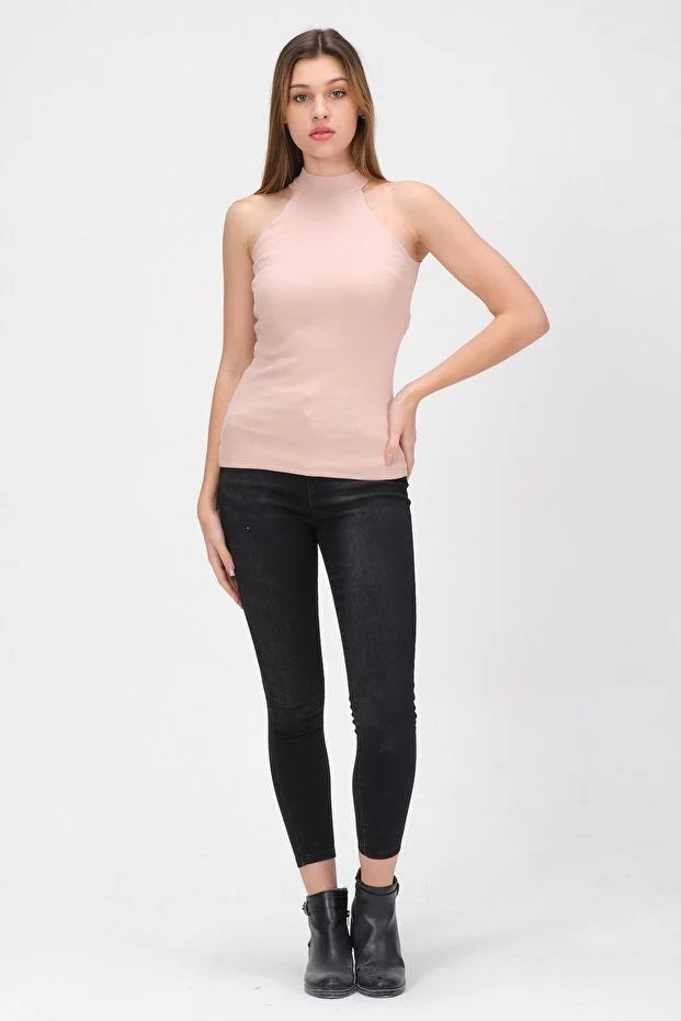 PUNKY CAT Kadın Dik Yaka Kolsuz Bluz - TS018