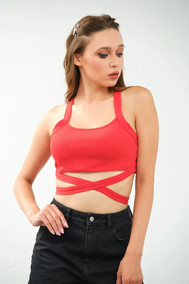 PUNKY CAT Kadın Çapraz Askılı Bağlamalı Crop Top Büstiyer - CRP002