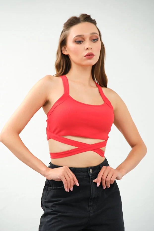 PUNKY CAT Kadın Çapraz Askılı Bağlamalı Crop Top Büstiyer - CRP002
