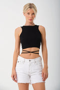 PUNKY CAT Kadın Sırtı Açık Çapraz Bağlamalı Crop Top Bluz - CRP001
