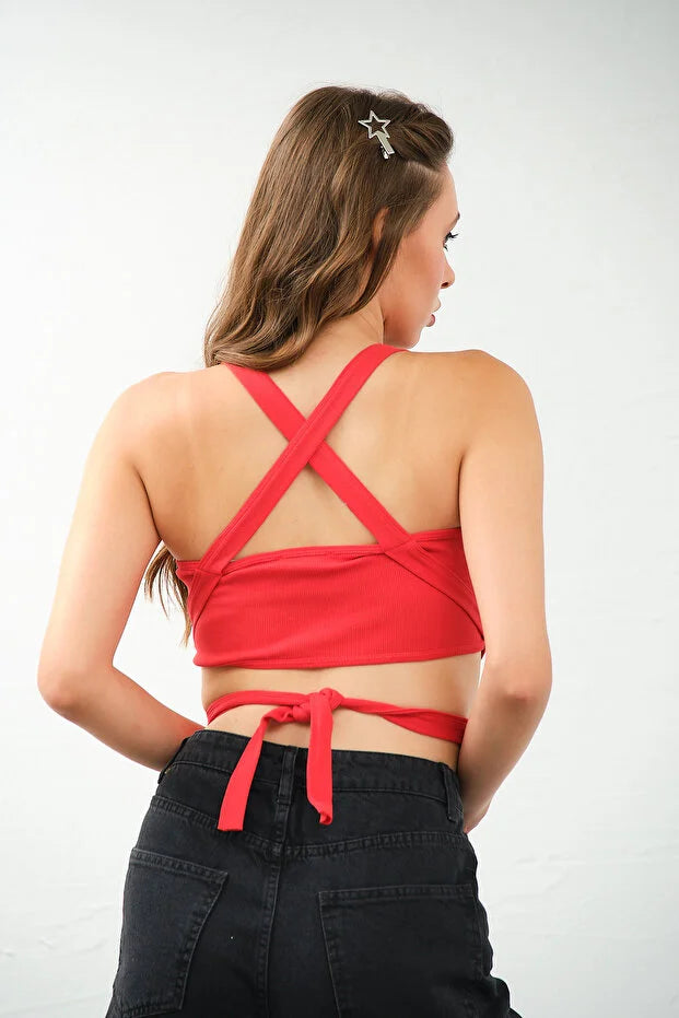 PUNKY CAT Kadın Çapraz Askılı Bağlamalı Crop Top Büstiyer - CRP002