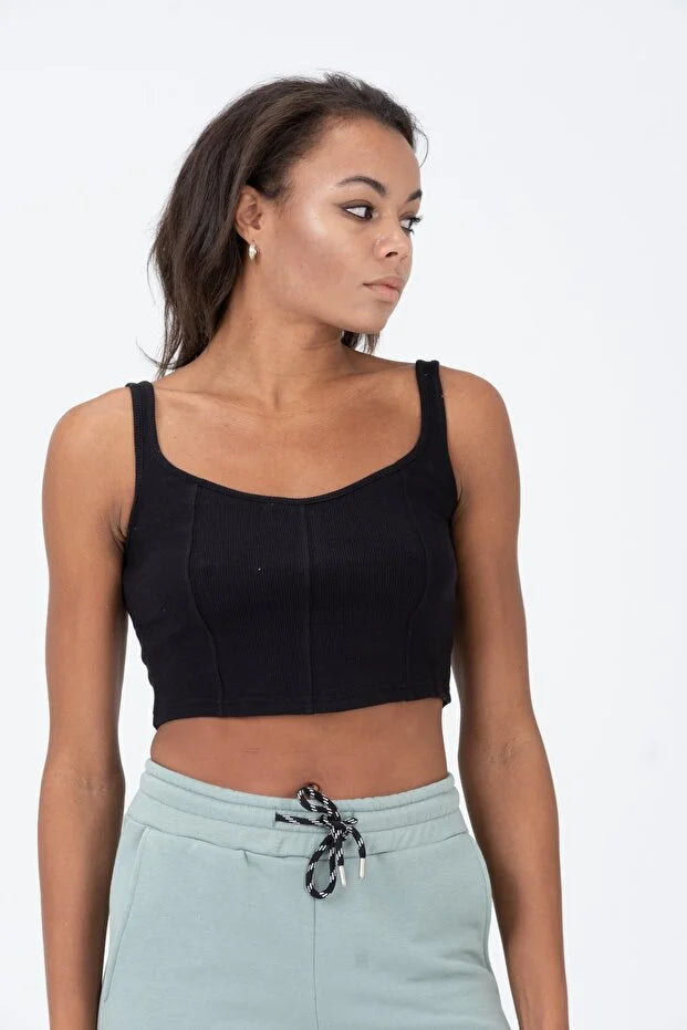 PUNKY CAT Kadın Kalın Askılı Crop Bluz - BS003