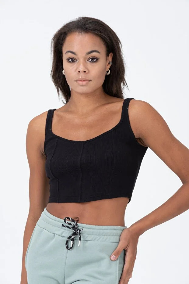 PUNKY CAT Kadın Kalın Askılı Crop Bluz - BS003