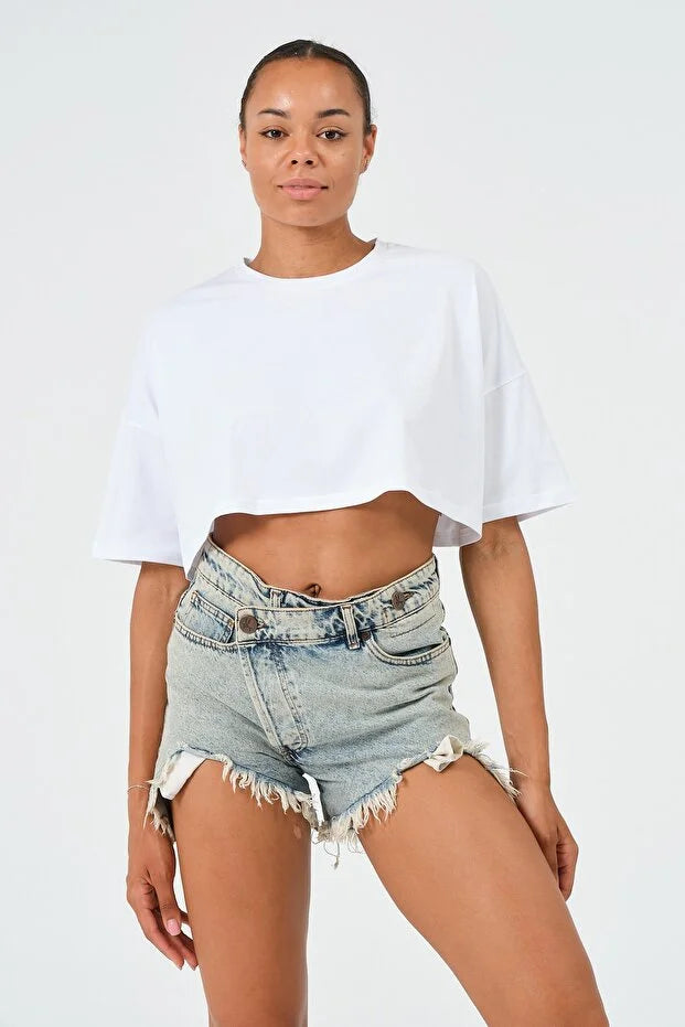 PUNKY CAT Kadın Oversize Crop T-Shirt - BS004