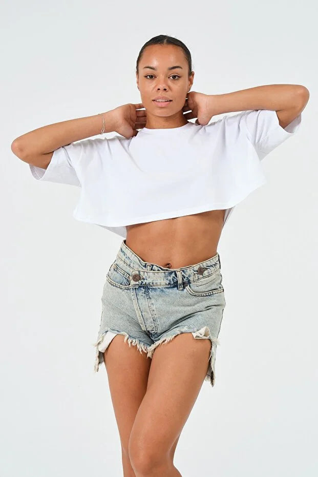 PUNKY CAT Kadın Oversize Crop T-Shirt - BS004
