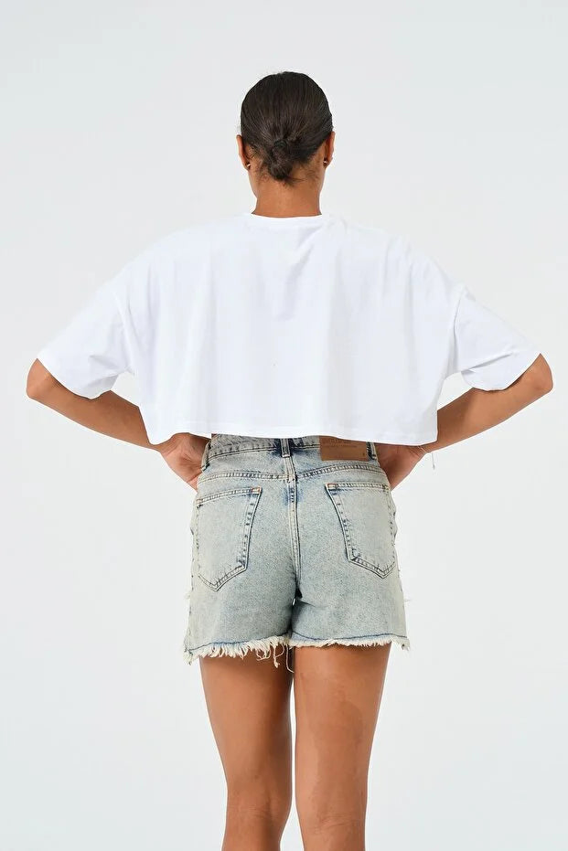 PUNKY CAT Kadın Oversize Crop T-Shirt - BS004