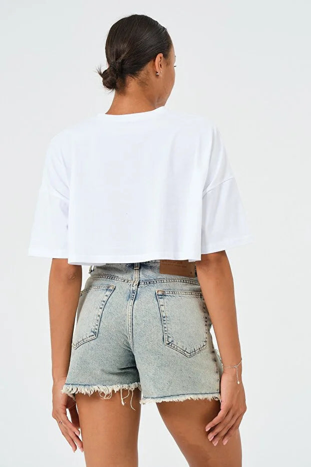 PUNKY CAT Kadın Oversize Crop T-Shirt - BS004