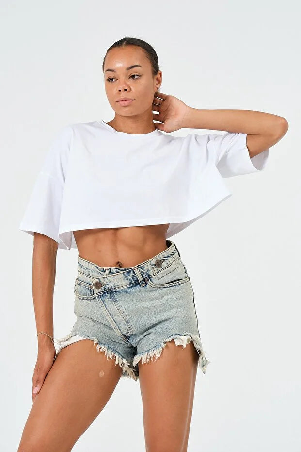 PUNKY CAT Kadın Oversize Crop T-Shirt - BS004