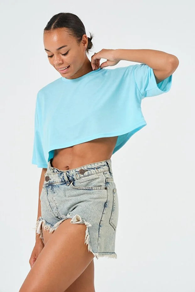 PUNKY CAT Kadın Oversize Crop T-Shirt - BS004