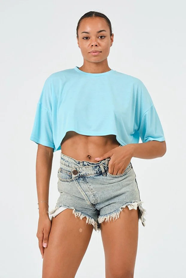 PUNKY CAT Kadın Oversize Crop T-Shirt - BS004