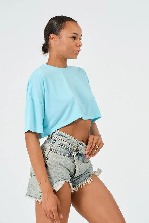 PUNKY CAT Kadın Oversize Crop T-Shirt - BS004