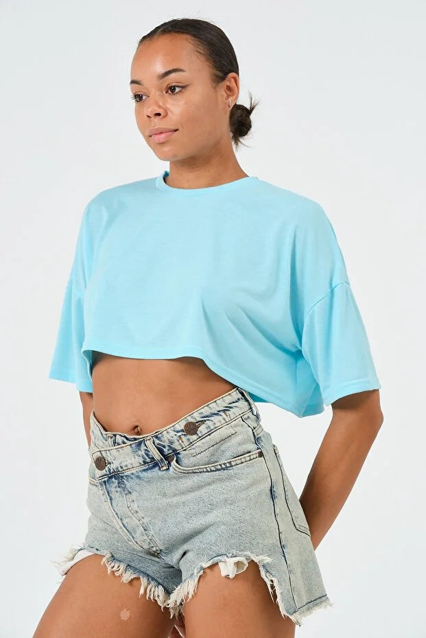 PUNKY CAT Kadın Oversize Crop T-Shirt - BS004