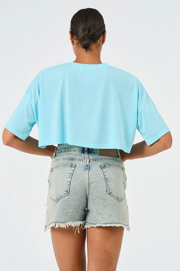 PUNKY CAT Kadın Oversize Crop T-Shirt - BS004