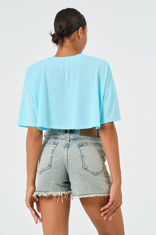PUNKY CAT Kadın Oversize Crop T-Shirt - BS004