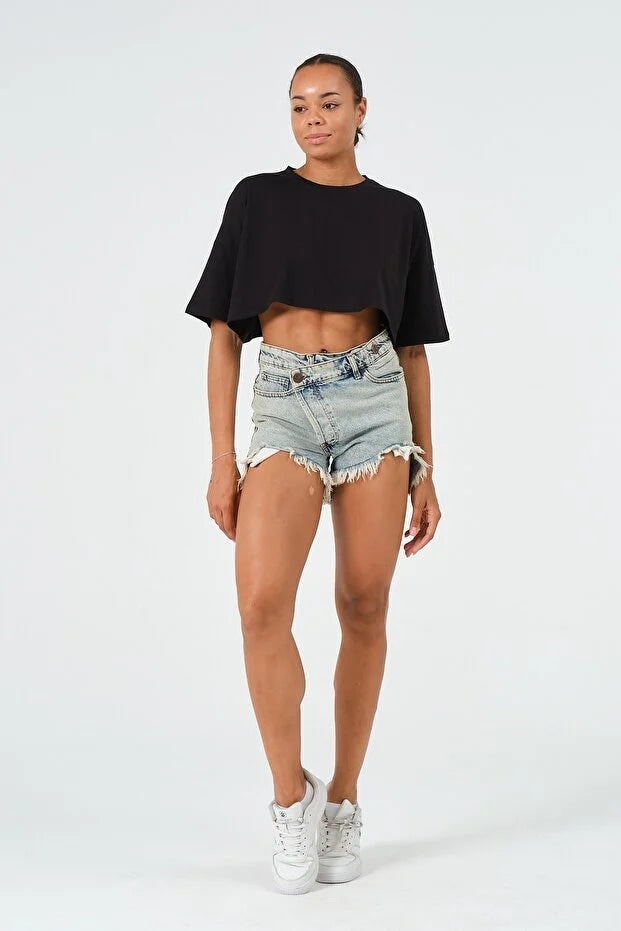 PUNKY CAT Kadın Oversize Crop T-Shirt - BS004