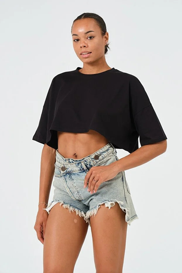 PUNKY CAT Kadın Oversize Crop T-Shirt - BS004
