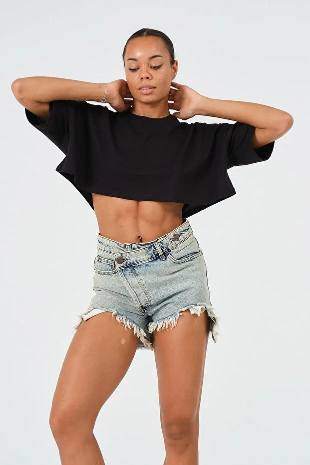 PUNKY CAT Kadın Oversize Crop T-Shirt - BS004
