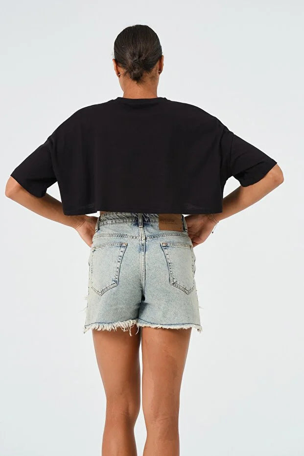 PUNKY CAT Kadın Oversize Crop T-Shirt - BS004