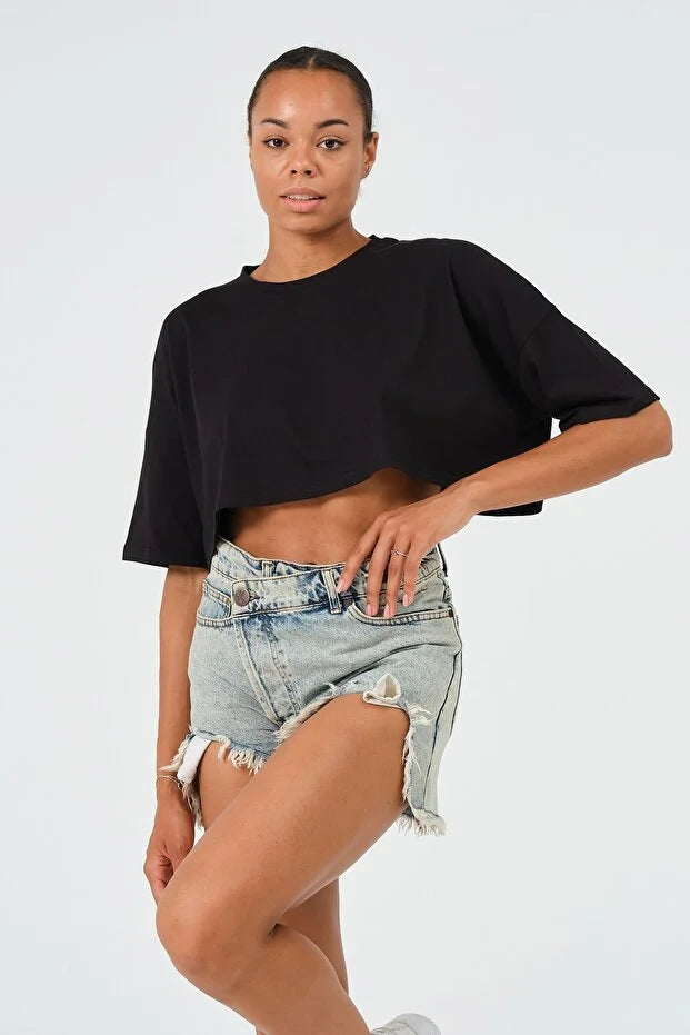 PUNKY CAT Kadın Oversize Crop T-Shirt - BS004