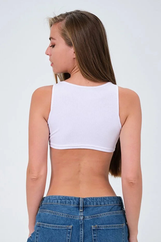 PUNKY CAT Kadın Kolsuz Önü Oval Crop Bluz - BZ010