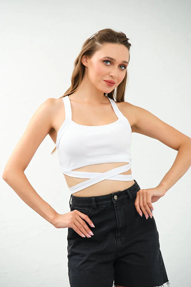PUNKY CAT Kadın Çapraz Askılı Bağlamalı Crop Top Büstiyer - CRP002