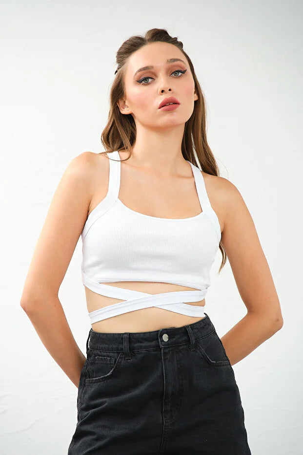 PUNKY CAT Kadın Çapraz Askılı Bağlamalı Crop Top Büstiyer - CRP002