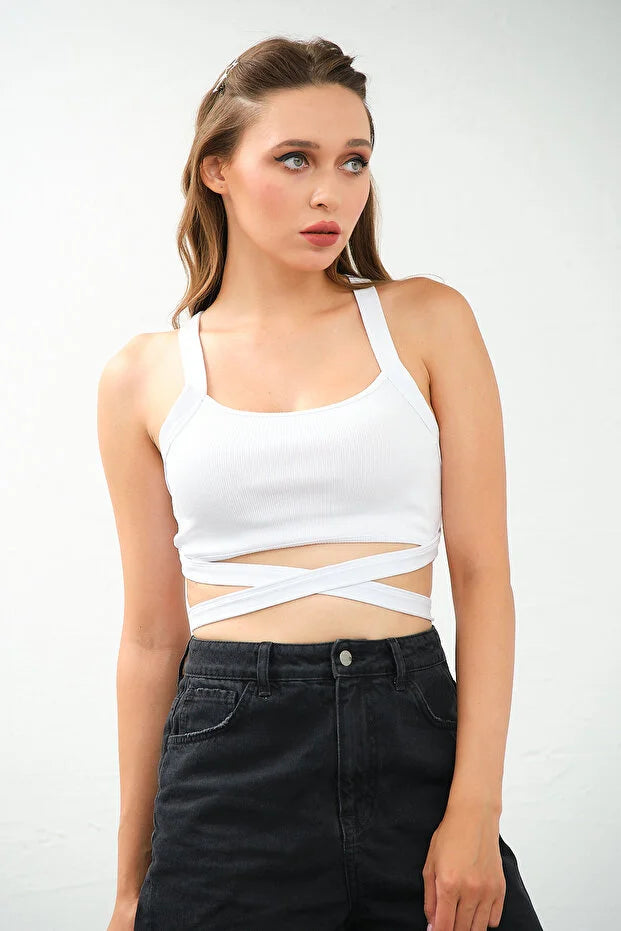 PUNKY CAT Kadın Çapraz Askılı Bağlamalı Crop Top Büstiyer - CRP002