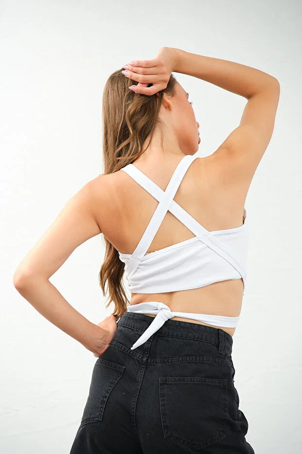 PUNKY CAT Kadın Çapraz Askılı Bağlamalı Crop Top Büstiyer - CRP002