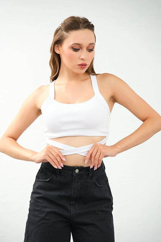 PUNKY CAT Kadın Çapraz Askılı Bağlamalı Crop Top Büstiyer - CRP002