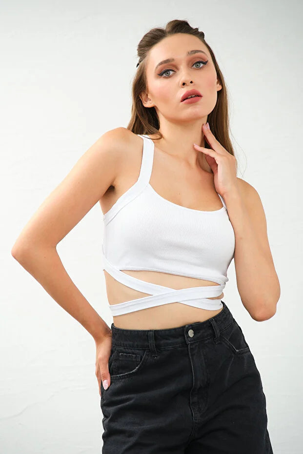 PUNKY CAT Kadın Çapraz Askılı Bağlamalı Crop Top Büstiyer - CRP002