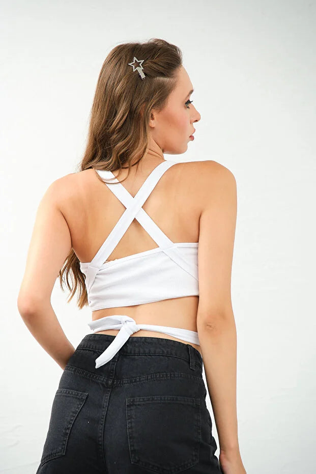 PUNKY CAT Kadın Çapraz Askılı Bağlamalı Crop Top Büstiyer - CRP002