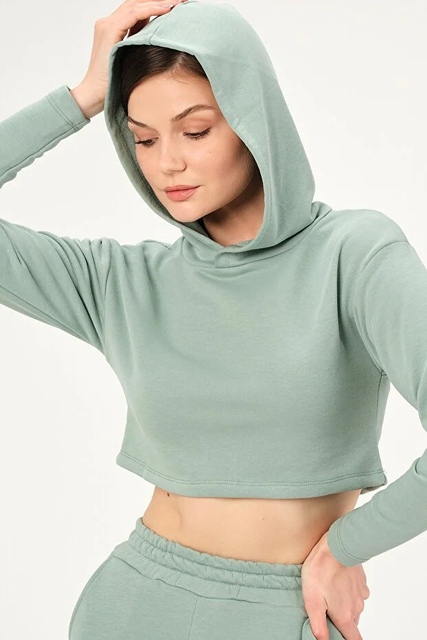 PUNKY CAT Kadın Kapüşonlu Crop Sweatshirt Ve Şortlu Takım - ET001