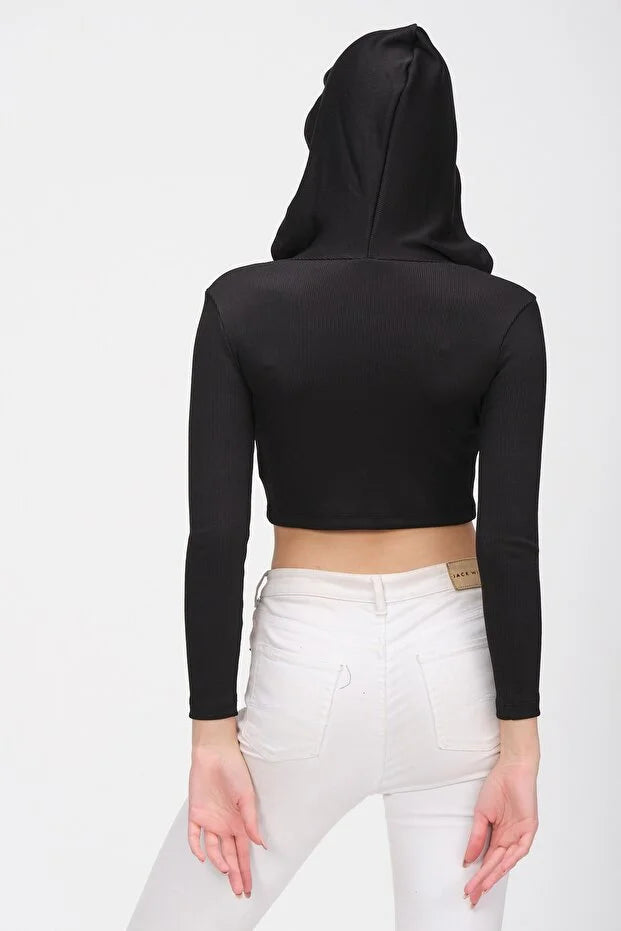 PUNKY CAT Kadın Kapüşonlu Kısa Crop Bluz - KS004