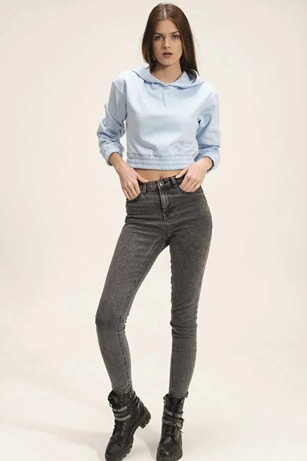 Kadın Kapüşonlu Içi Polarlı Crop Sweatshirt - KS010
