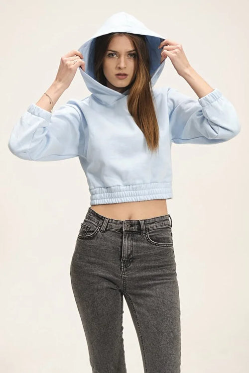 Kadın Kapüşonlu Içi Polarlı Crop Sweatshirt - KS010