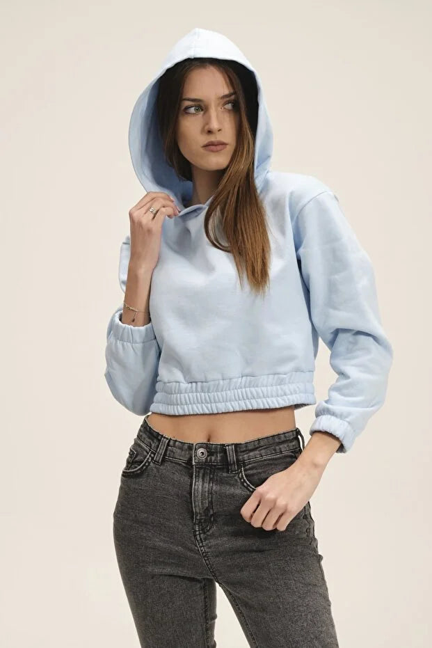 Kadın Kapüşonlu Içi Polarlı Crop Sweatshirt - KS010