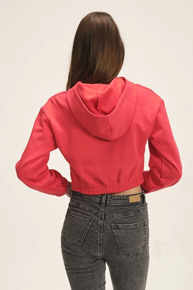 Kadın Kapüşonlu Içi Polarlı Crop Sweatshirt - KS010