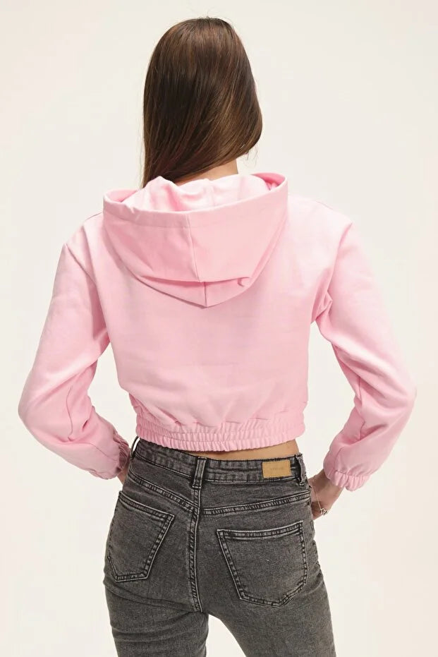 Kadın Kapüşonlu Içi Polarlı Crop Sweatshirt - KS010
