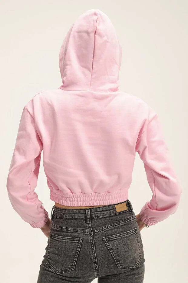 Kadın Kapüşonlu Içi Polarlı Crop Sweatshirt - KS010