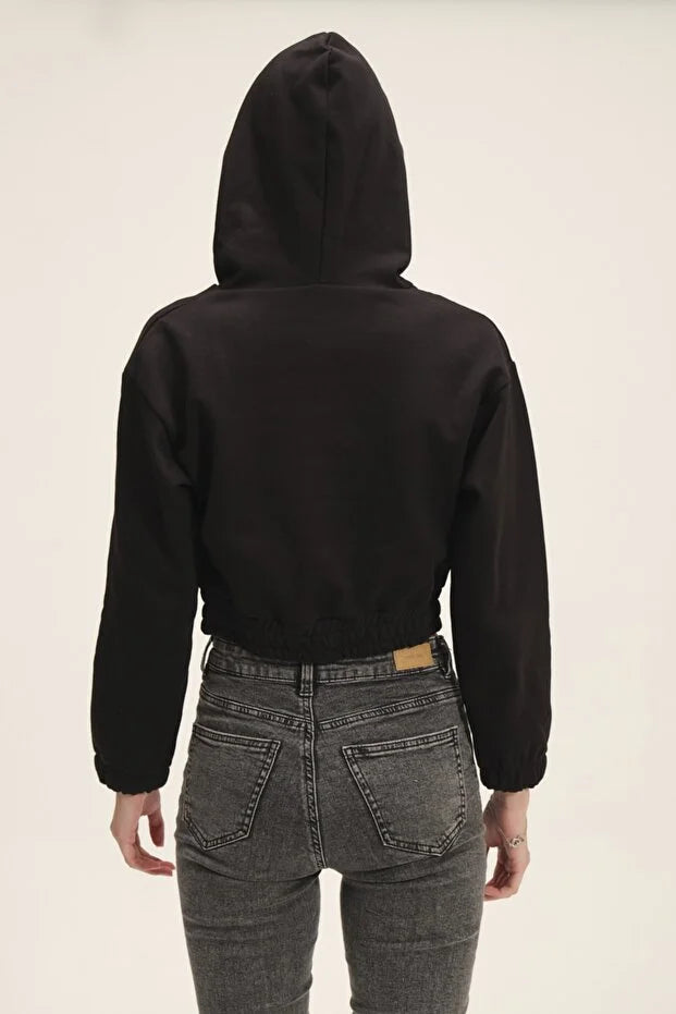 Kadın Kapüşonlu Içi Polarlı Crop Sweatshirt - KS010