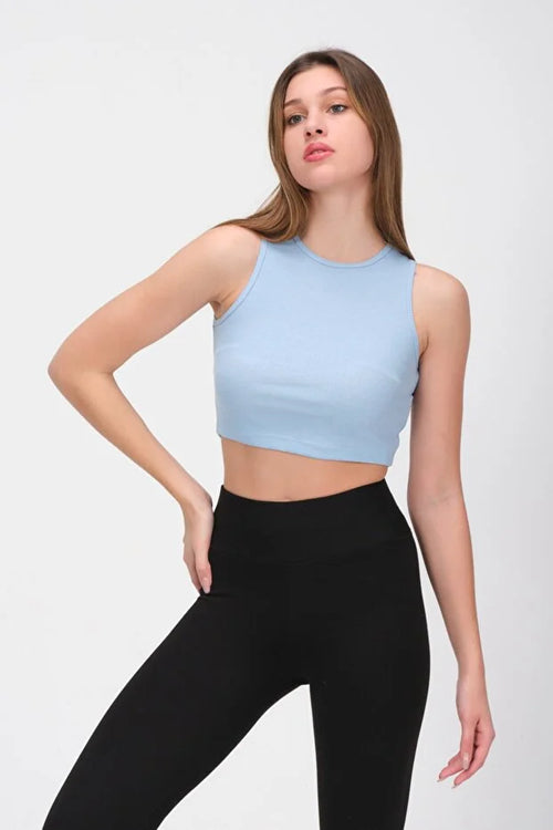 PUNKY CAT Kadın Bisiklet Yaka Crop Top Kolsuz Kaşkorse  T-Shirt - PCS20TS004