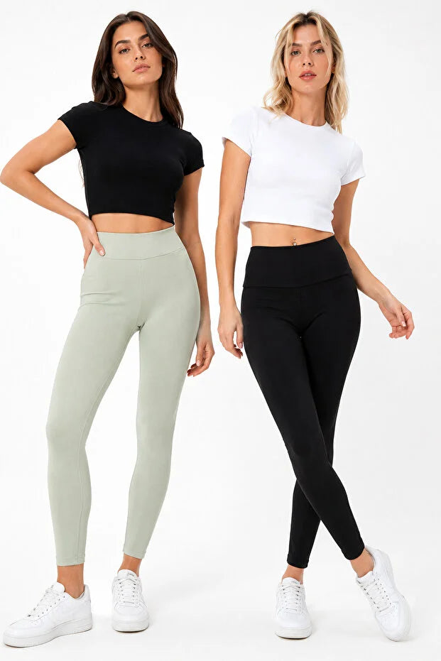 PUNKY CAT Kadın Bisiklet Yaka Kısa Kollu Crop Basic Bluz 2 li - TS001-2ST