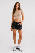 PUNKY CAT Kadın Bisiklet Yaka Kısa Kollu Crop Basic Bluz - TS001