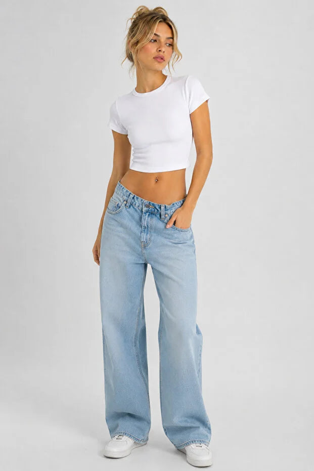 PUNKY CAT Kadın Bisiklet Yaka Kısa Kollu Crop Basic Bluz - TS001