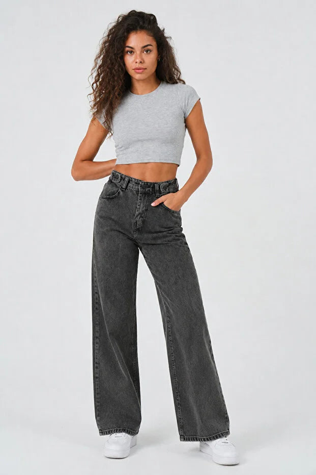 PUNKY CAT Kadın Bisiklet Yaka Kısa Kollu Crop Basic Bluz - TS001