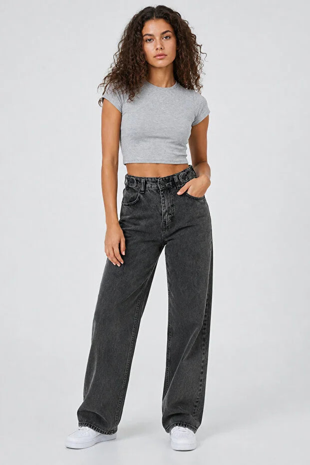 PUNKY CAT Kadın Bisiklet Yaka Kısa Kollu Crop Basic Bluz - TS001