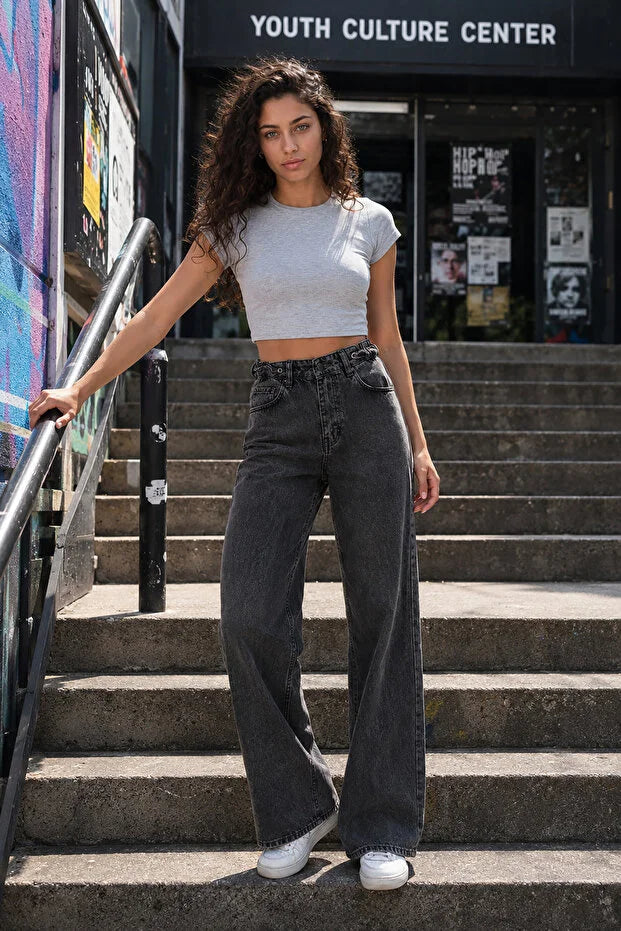 PUNKY CAT Kadın Bisiklet Yaka Kısa Kollu Crop Basic Bluz - TS001