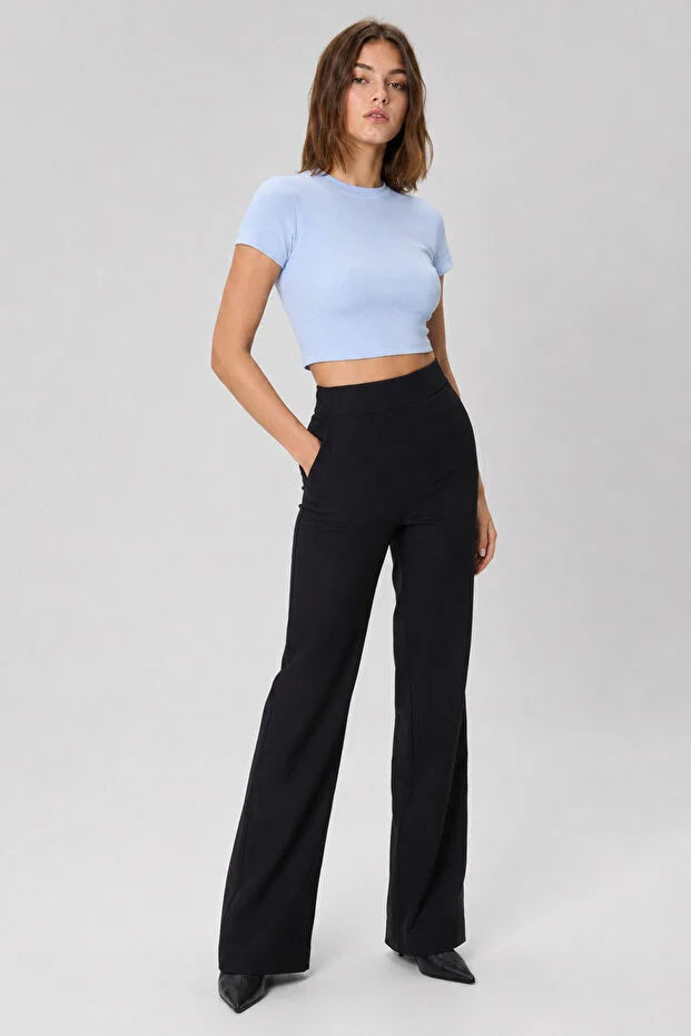 PUNKY CAT Kadın Bisiklet Yaka Kısa Kollu Crop Basic Bluz - TS001