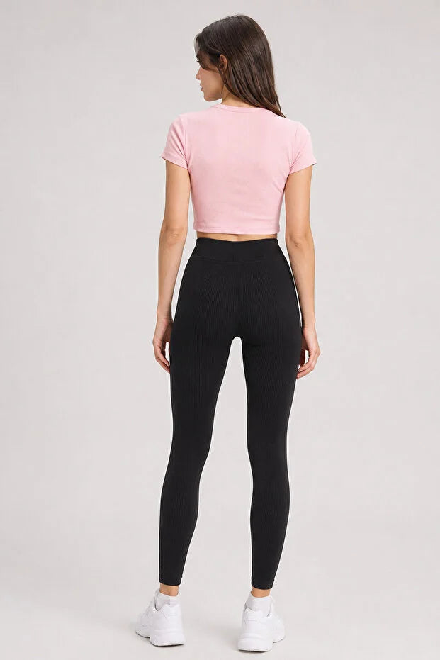 PUNKY CAT Kadın Bisiklet Yaka Kısa Kollu Crop Basic Bluz - TS001