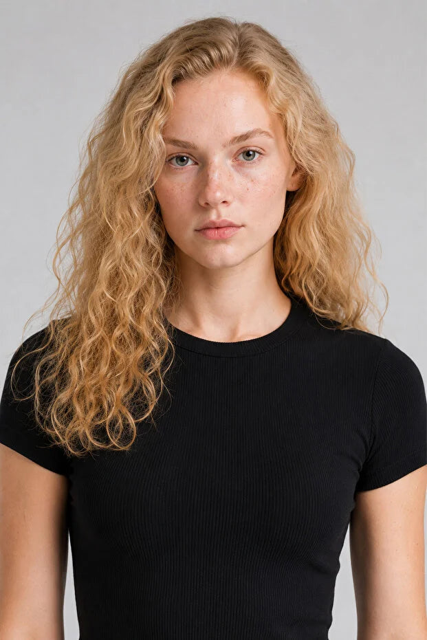 PUNKY CAT Kadın Bisiklet Yaka Kısa Kollu Crop Basic Bluz - TS001